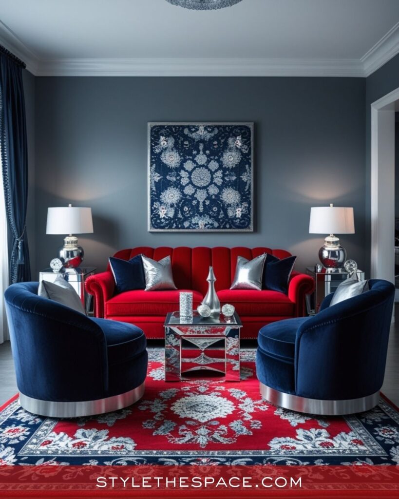 Modern Red and Navy Living Room Style