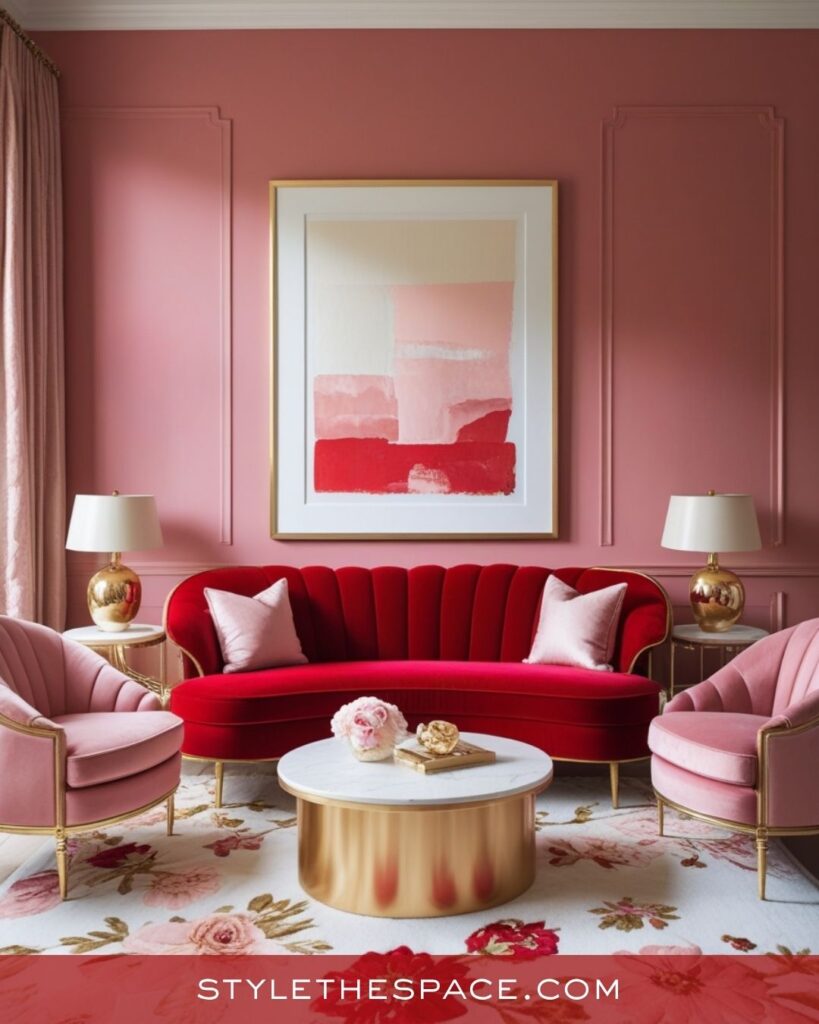 Soft and Romantic Red Living Room Design