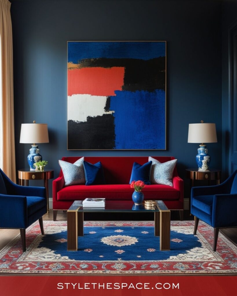 Striking Red and Blue Living Room Style