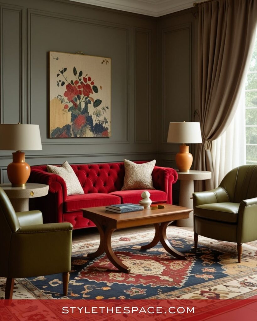 Classic Red Living Room With Earthy Neutrals