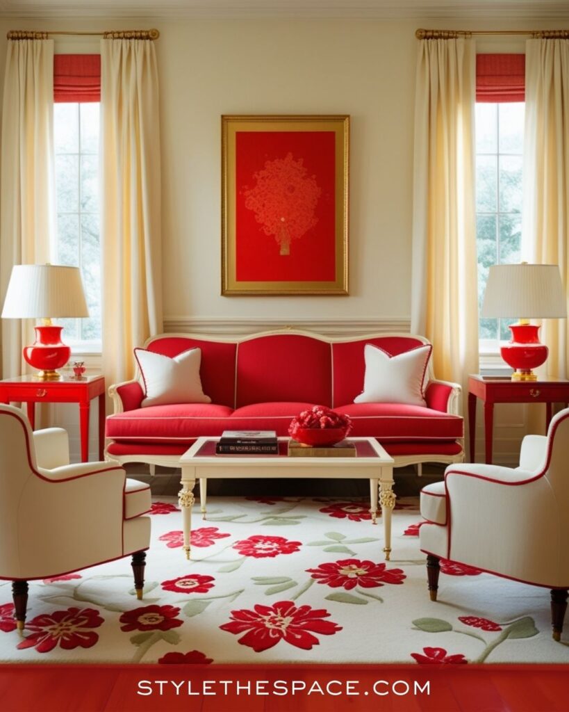 Bright and Airy Red Living Room Style