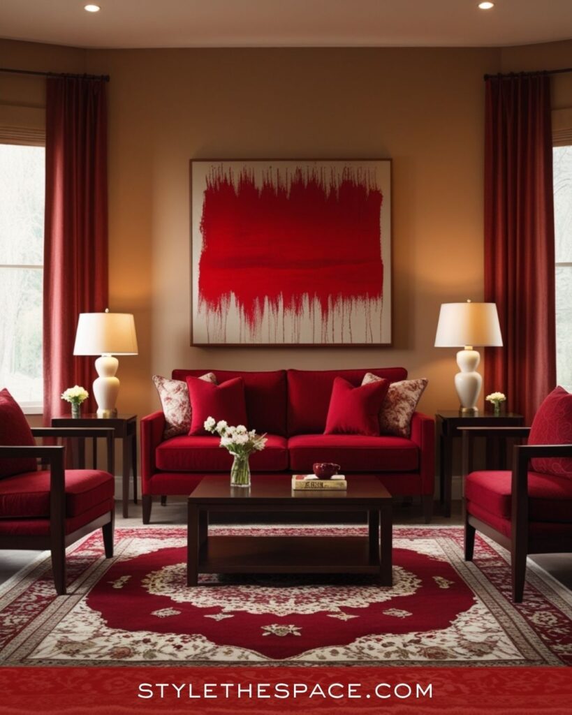Warm Red Living Room With Cozy Neutral Balance