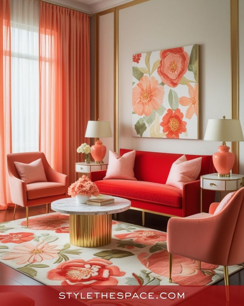 Fresh Coral and Red Living Room Style