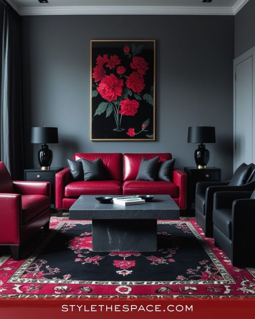 Bold Red Living Room With Dark Modern Style