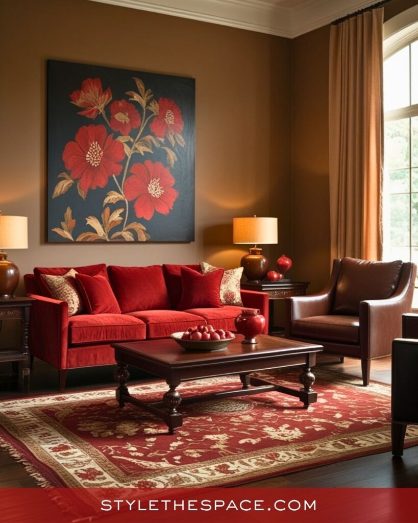 Warm Red Living Room With Rich Earth Tones