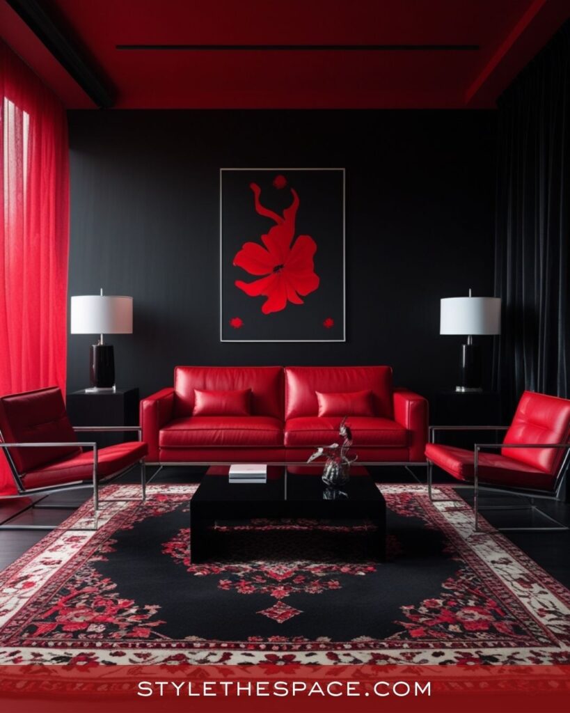 Sleek Red Living Room With High-Contrast Modern Style