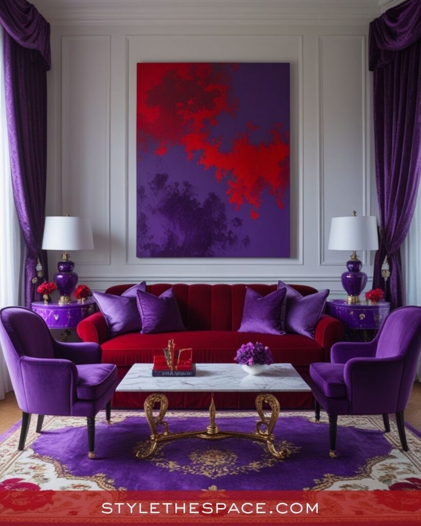 Luxurious Red and Purple Living Room Style