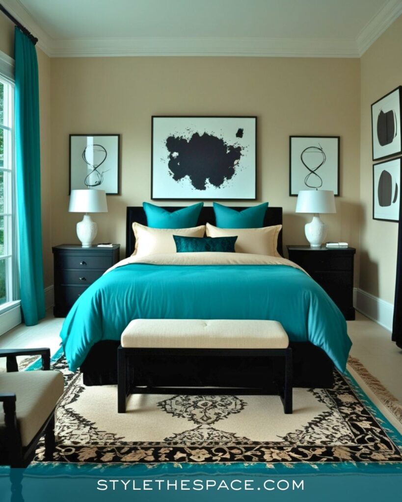 Teal and Cream Bedroom With Clean Modern Contrast