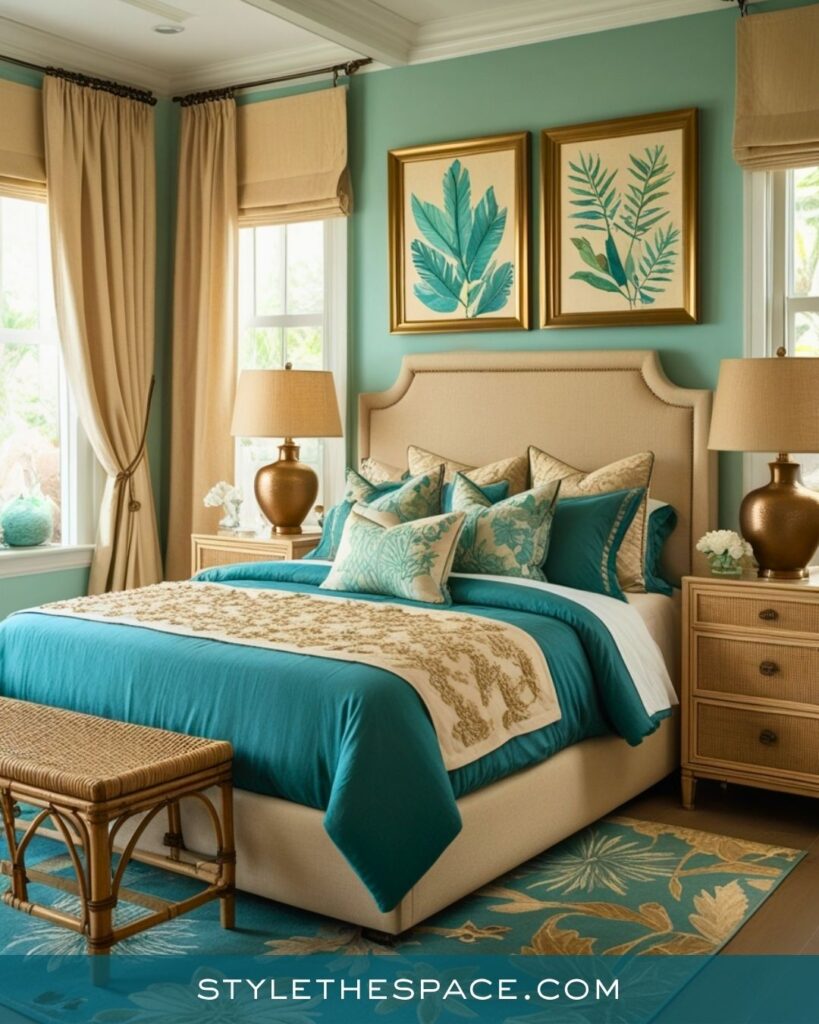 Teal and Beige Bedroom With Relaxed Coastal Elegance
