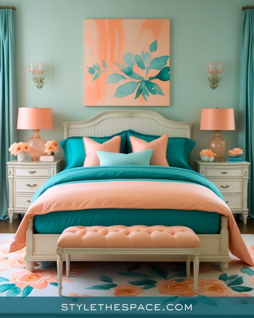 Teal and Peach Bedroom With Soft, Fresh Elegance