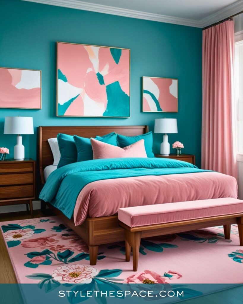 Teal and Pink Bedroom With Fresh, Playful Style