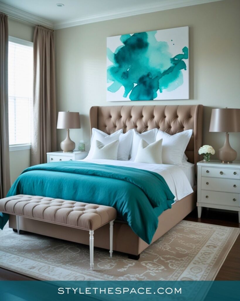 Soft Neutral and Teal Bedroom With Chic, Relaxed Style