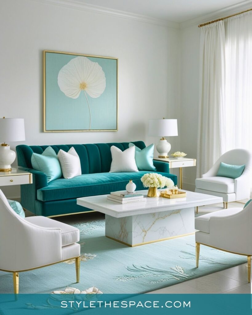Soft Teal and White Living Room Style