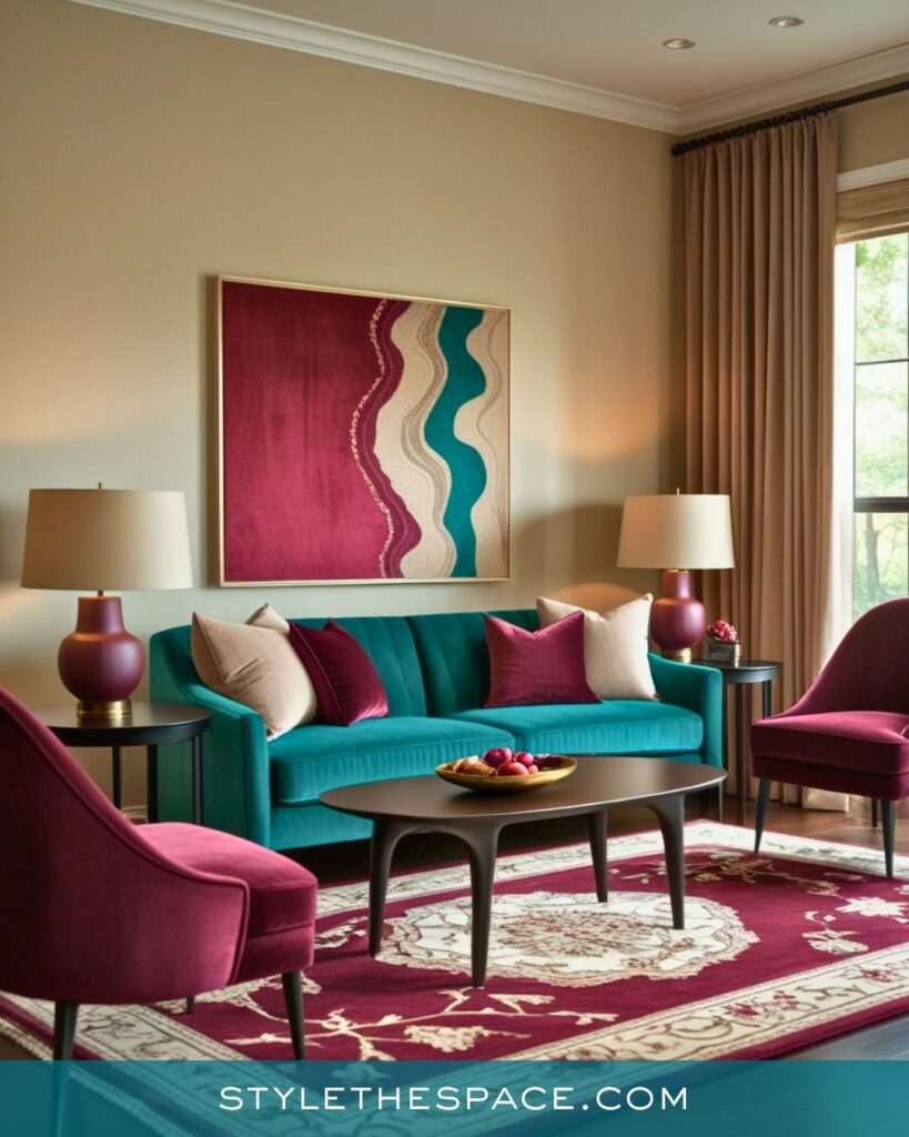 Teal and Berry Living Room Color Palette