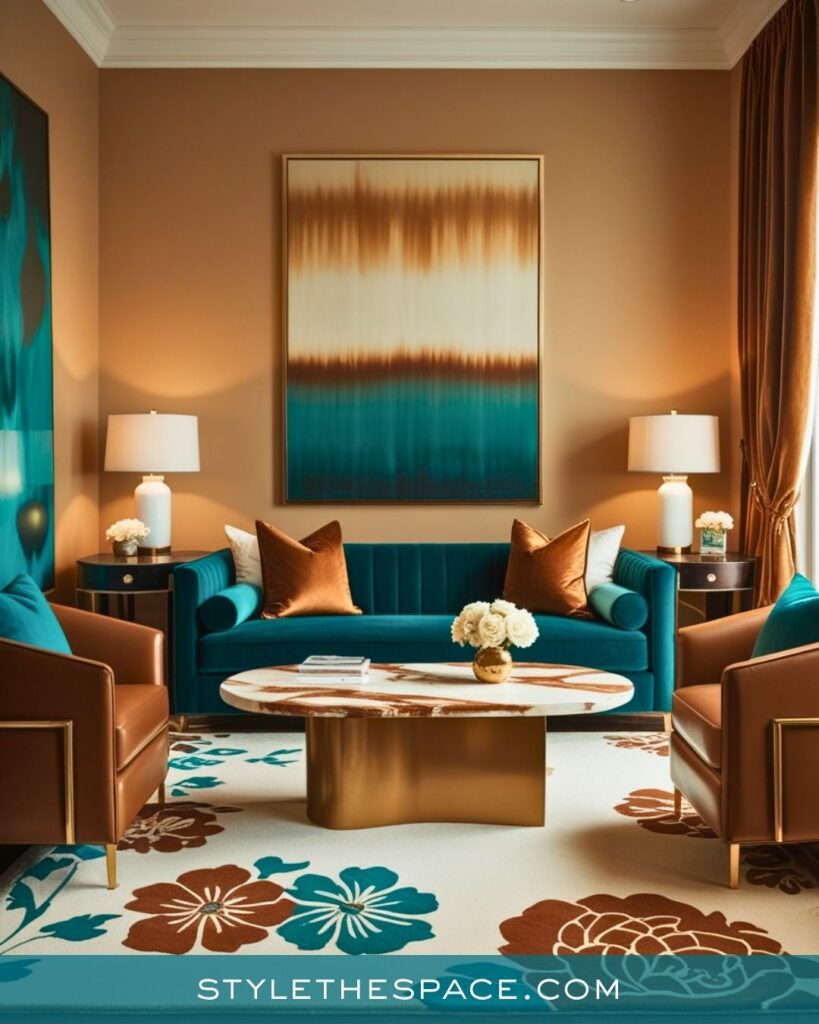  Teal and Caramel Modern Living Room Style