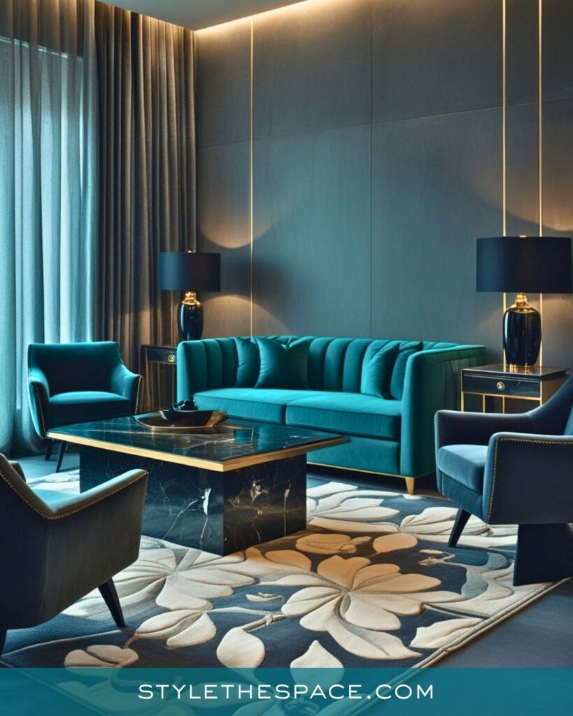 Teal and Charcoal Luxury Living Room