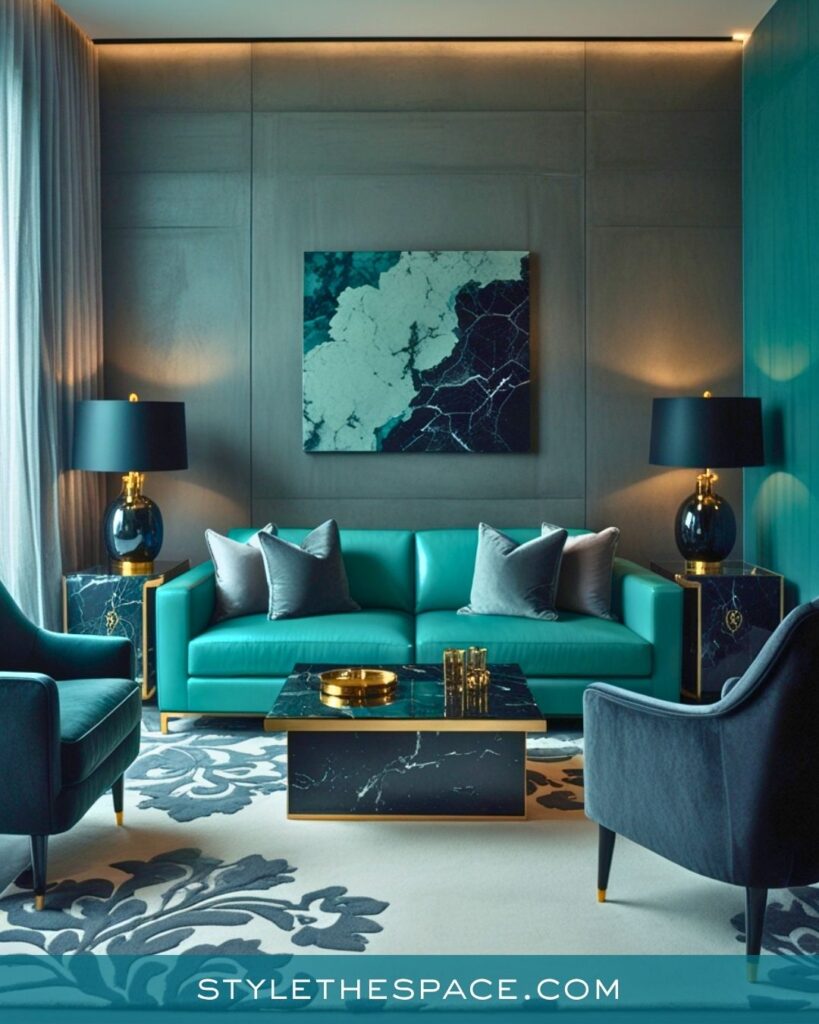 Luxurious Teal and Charcoal Living Room Style