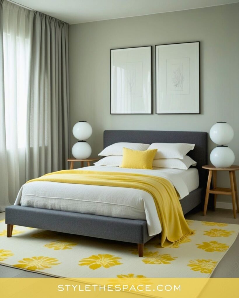 Minimal Gray and Yellow Bedroom Design