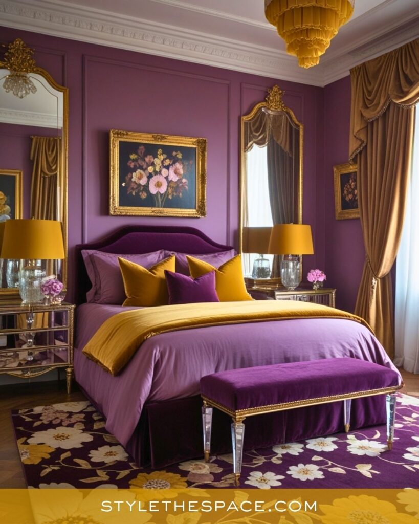 Purple and Mustard Yellow Glam Bedroom