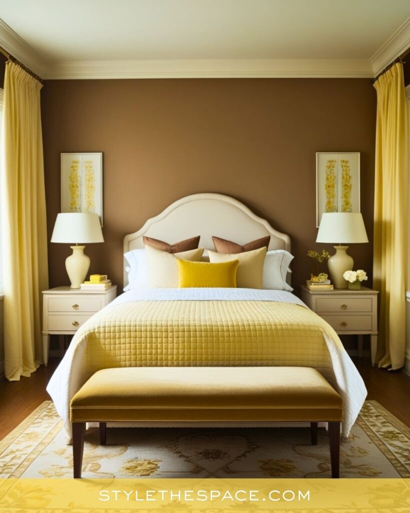 Warm Brown and Soft Yellow Bedroom
