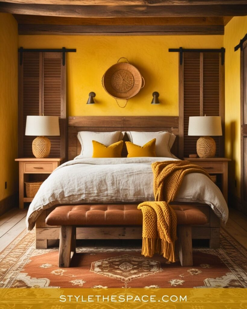 Rustic Yellow and Wood-Toned Bedroom
