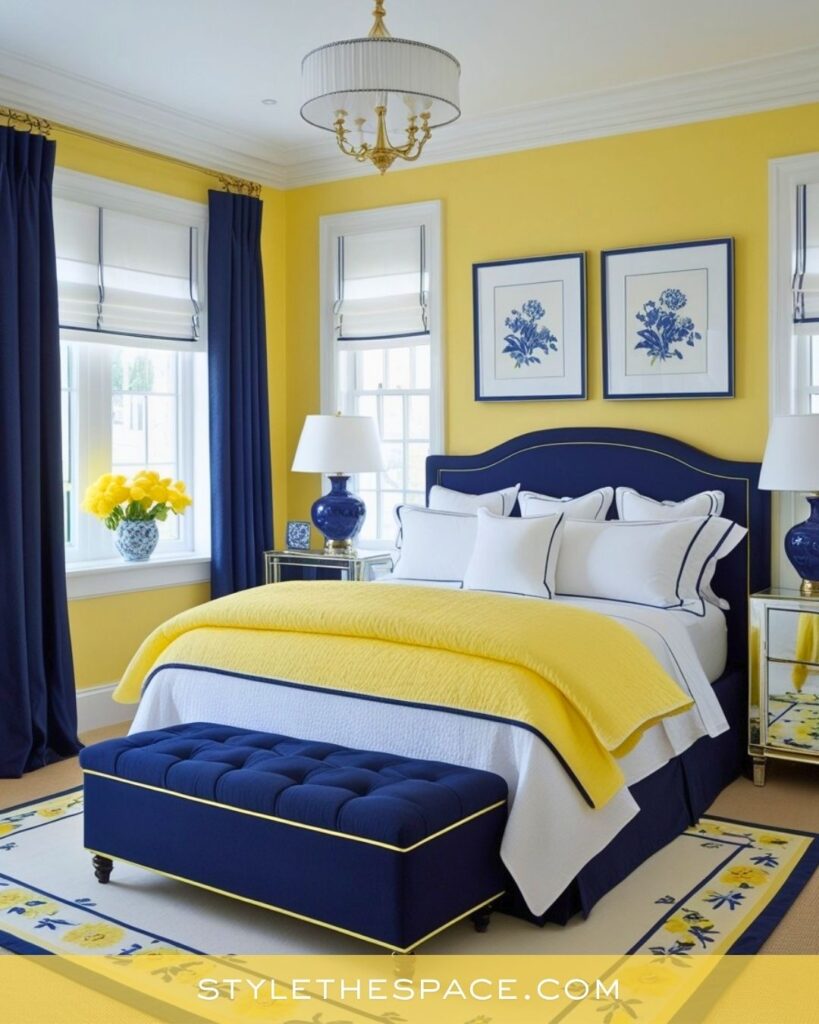Classic Yellow and Navy Bedroom Design