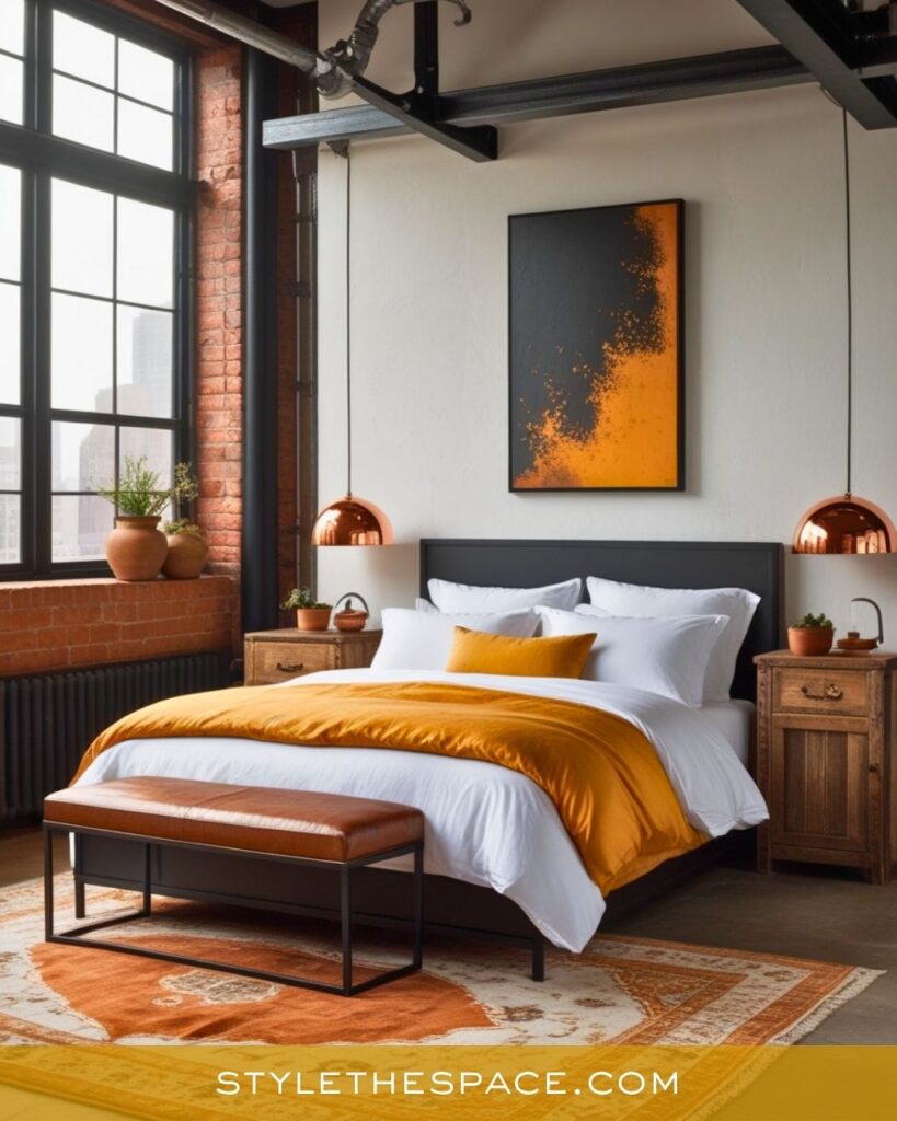 Industrial Yellow and Wood Bedroom Style