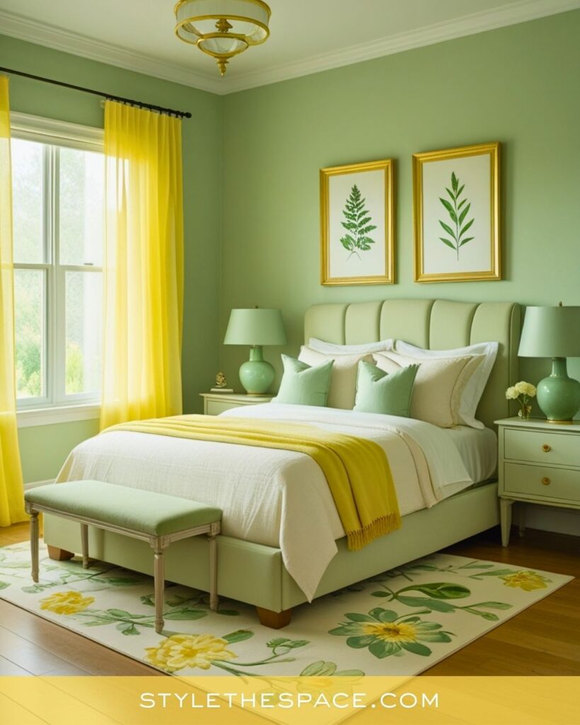 Soft Sage Green and Yellow Bedroom Idea