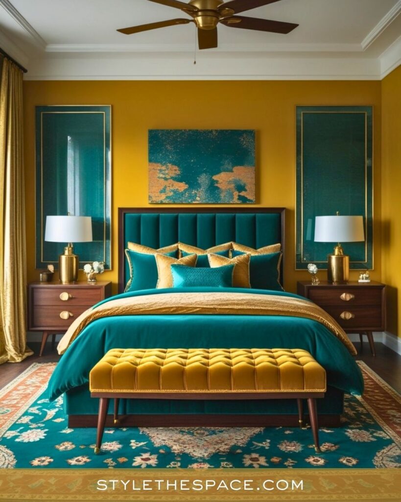 Teal and Mustard Yellow Bedroom Style