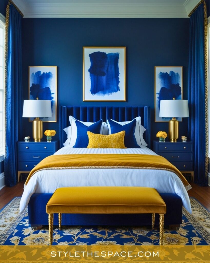Bold Navy and Mustard Yellow Bedroom