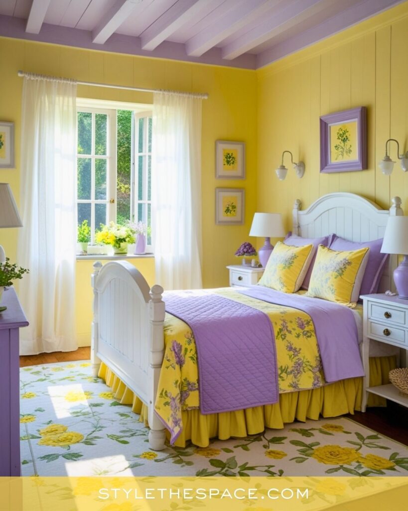 Soft Yellow and Lavender Cottage Bedroom
