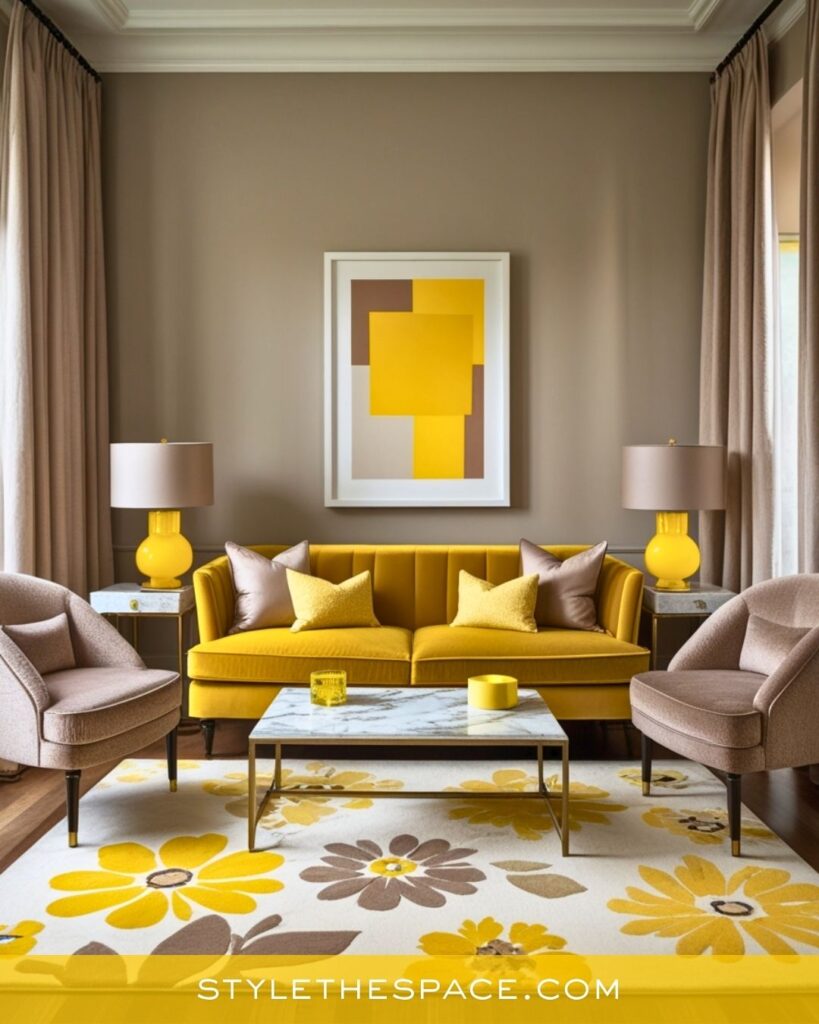Modern Yellow and Taupe Living Room Idea