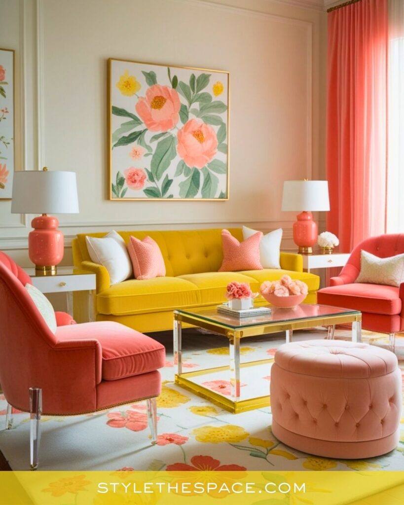 Bright Yellow and Coral Living Room Idea