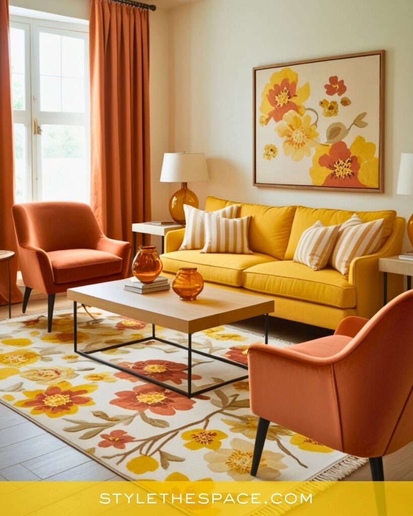 Warm Yellow and Burnt Orange Living Room Idea
