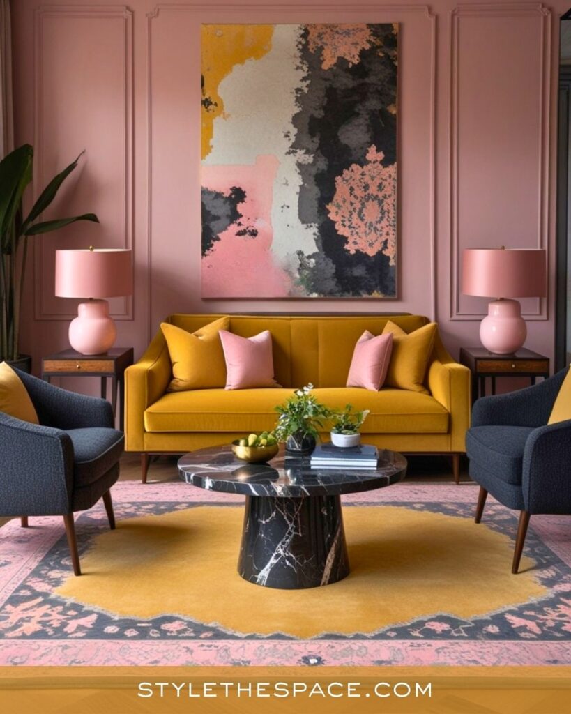 Stylish Yellow and Pink Living Room Idea