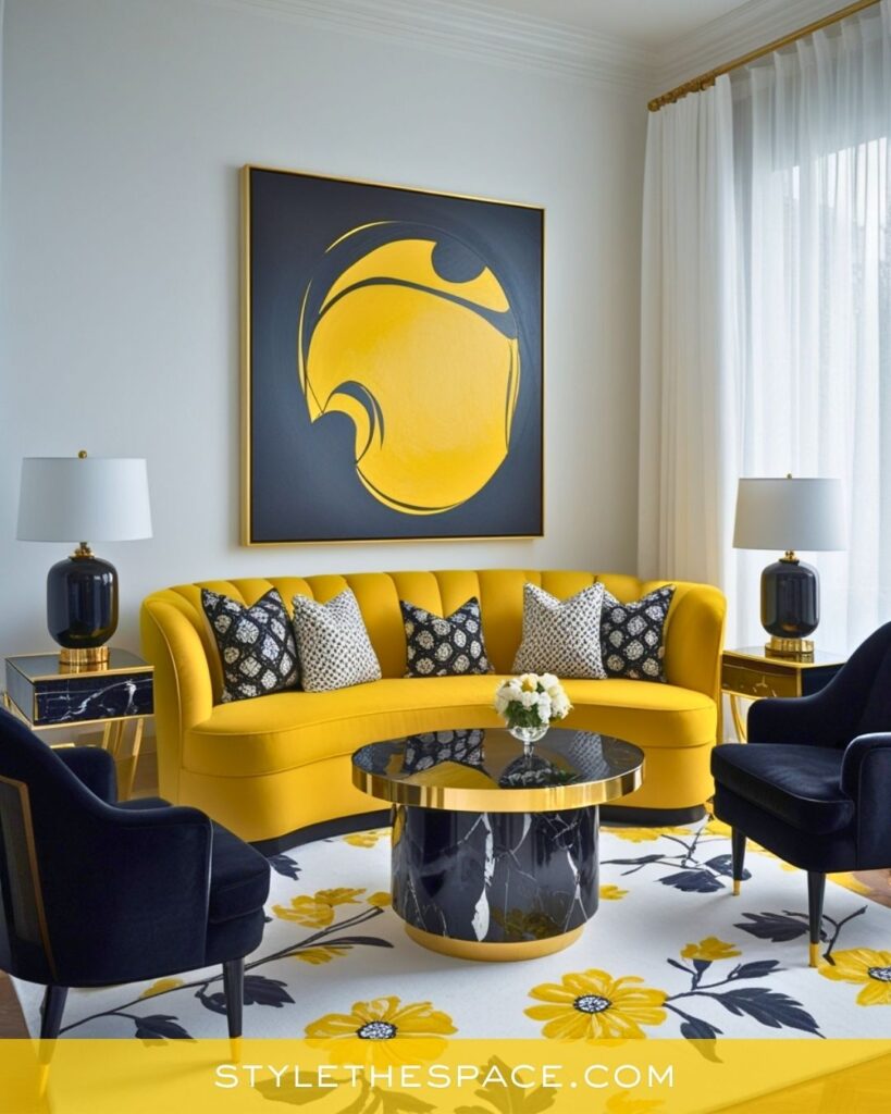 Elegant Yellow and Black Living Room Idea