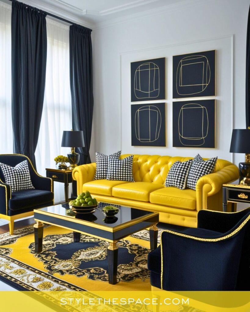 Bold Black and Yellow Living Room