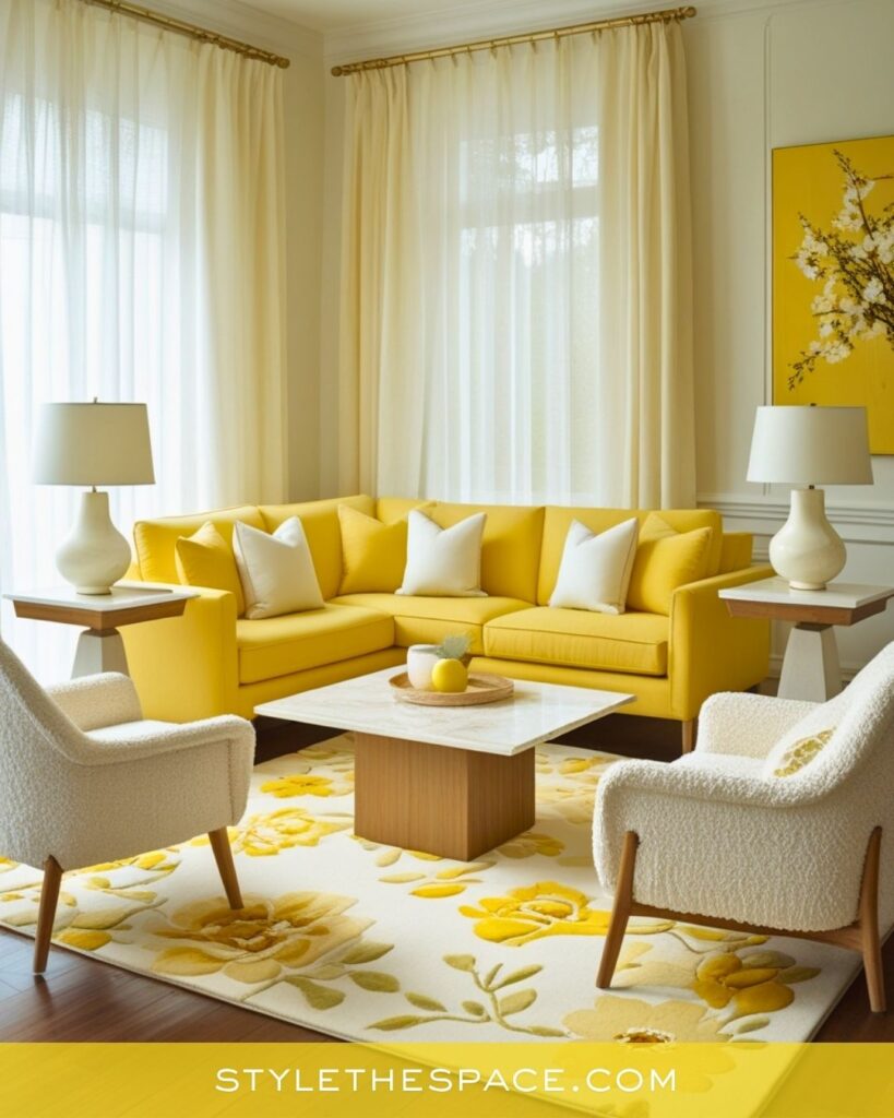 Warm and Minimal Yellow Living Room Idea