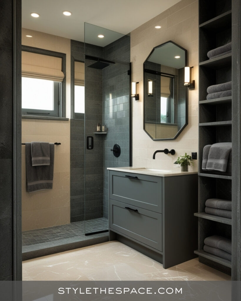 Modern Beige and Grey Bathroom with Clean Contrast