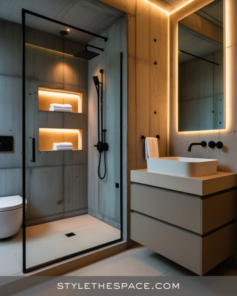 Modern Beige and Grey Bathroom with Industrial Edge