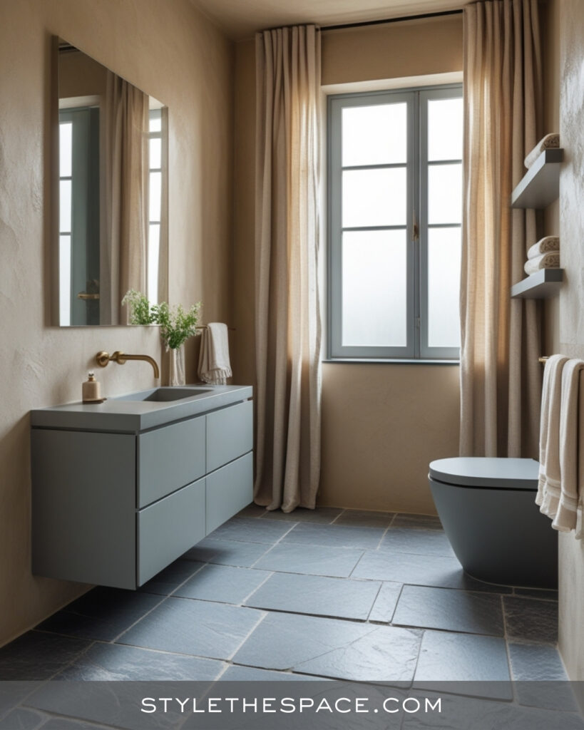 Calm Beige and Grey Bathroom with Modern Simplicity
