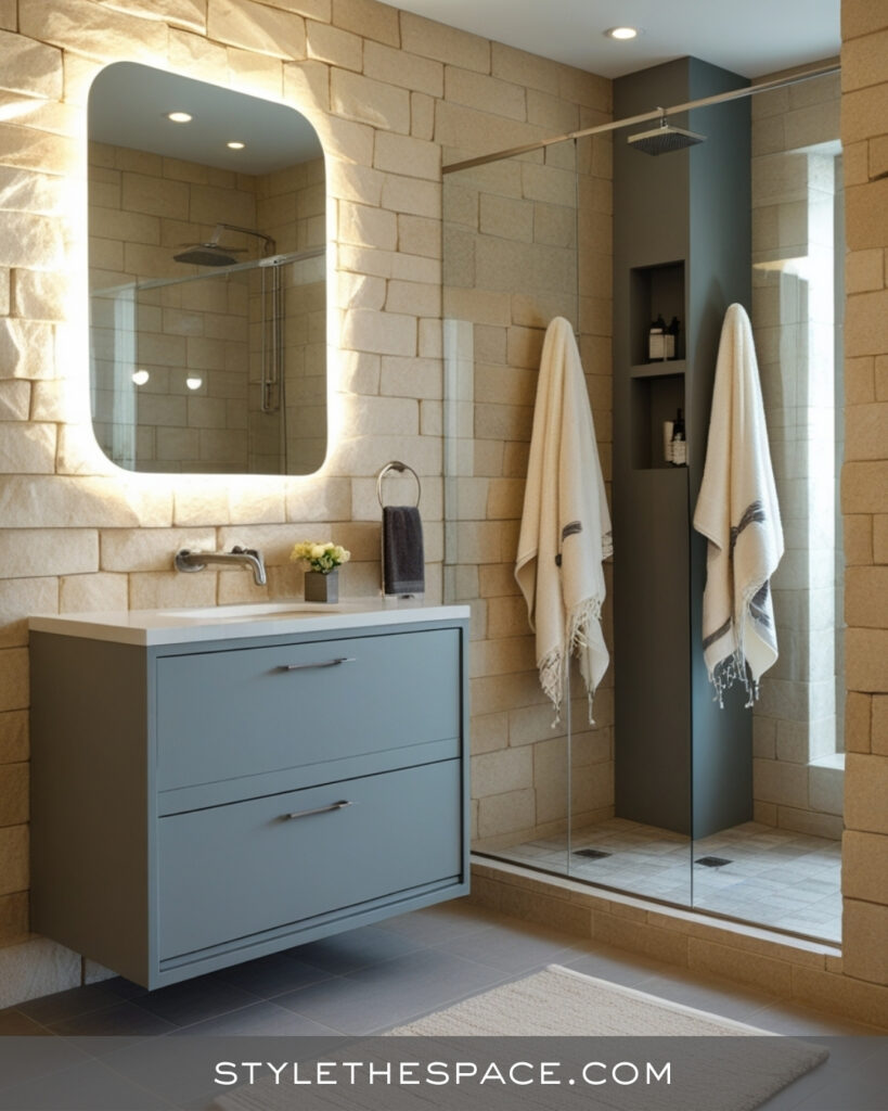 Beige and Grey Bathroom with Modern Natural Style