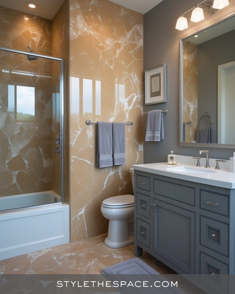 Beige and Grey Bathroom with Polished Modern Balance