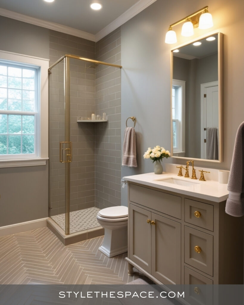 Classic Beige and Grey Bathroom with Warm Accents