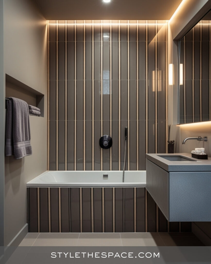 Modern Beige and Grey Bathroom with Bold Linear Design