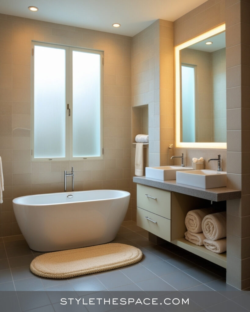 Minimal Beige and Grey Bathroom with Soft Warmth