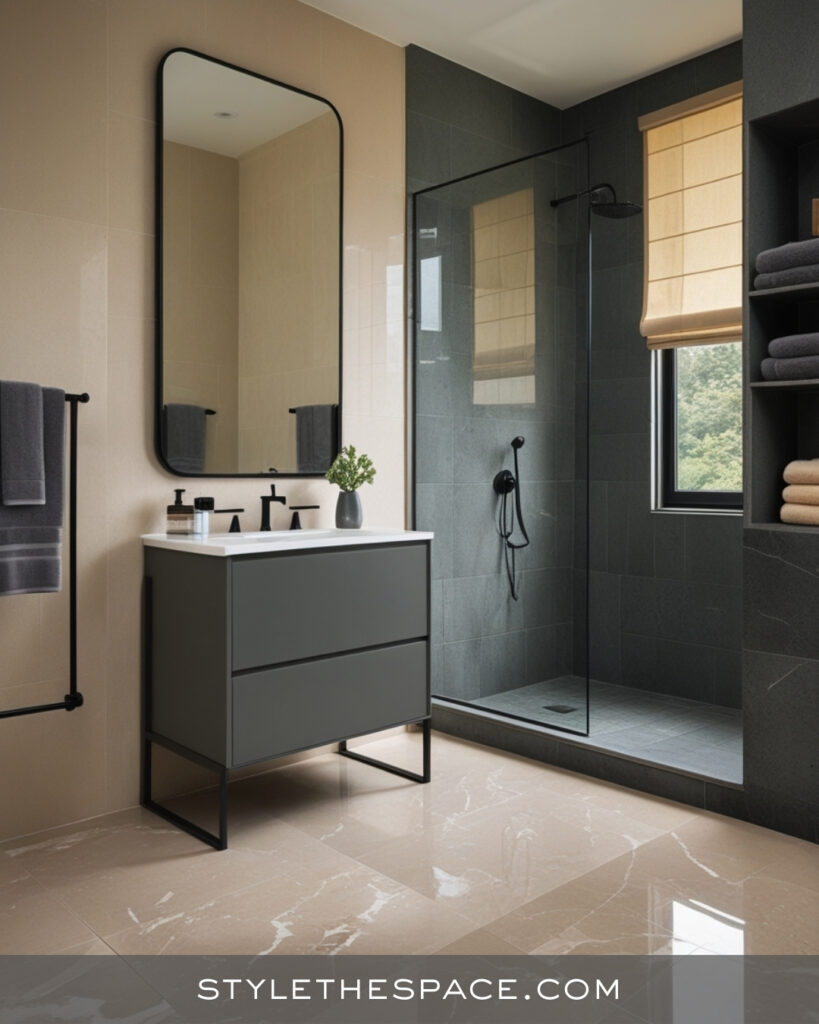 Modern Beige and Grey Bathroom with Sleek Contrast