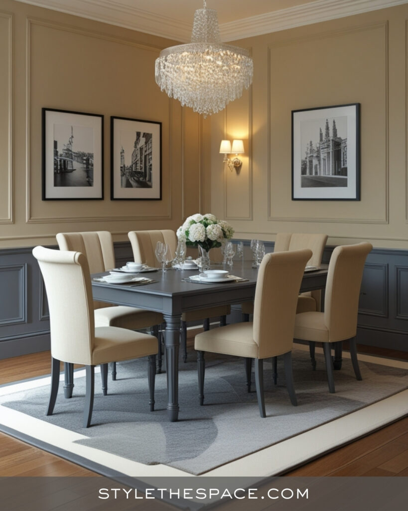 Classic Beige and Grey Dining Room With Timeless Charm