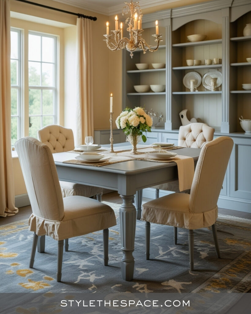 Beige and Grey Dining Room With Soft French Country Elegance