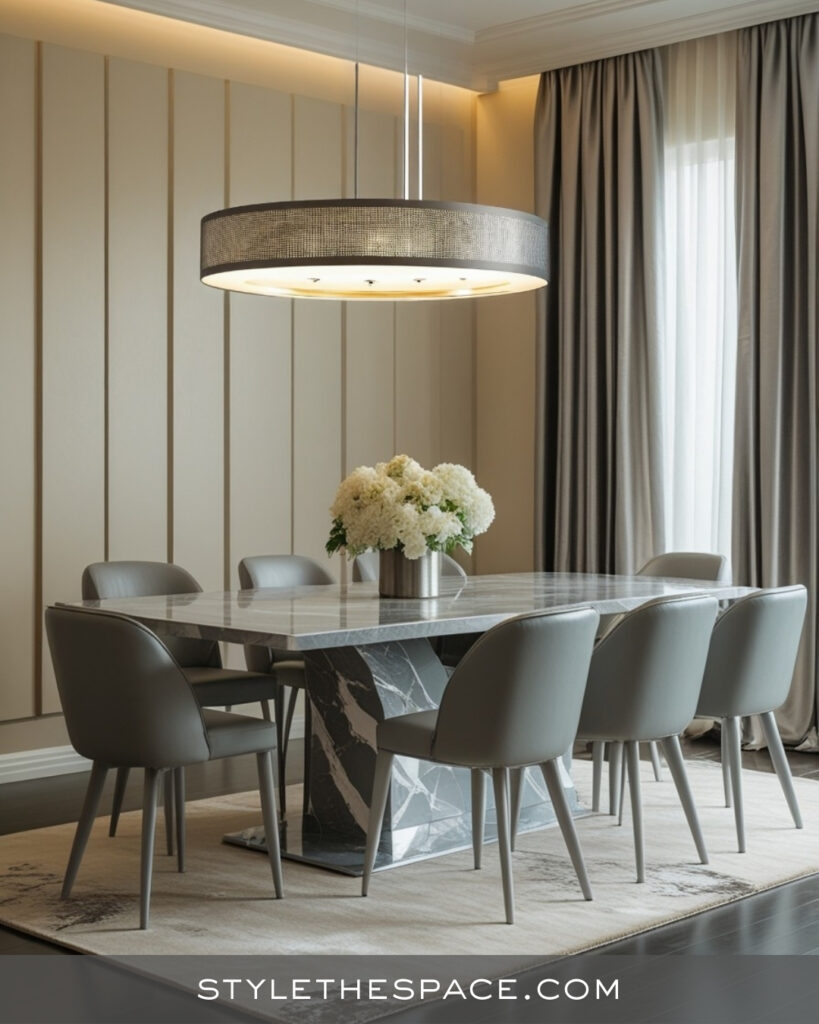 Modern Beige and Grey Dining Room With Clean Luxury